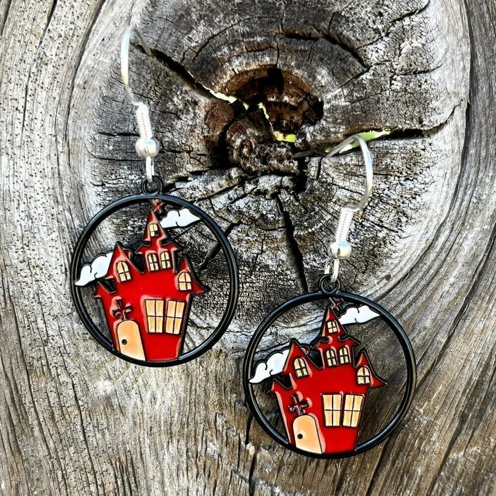Haunted House Halloween Drop Earrings - Picture 5 of 5